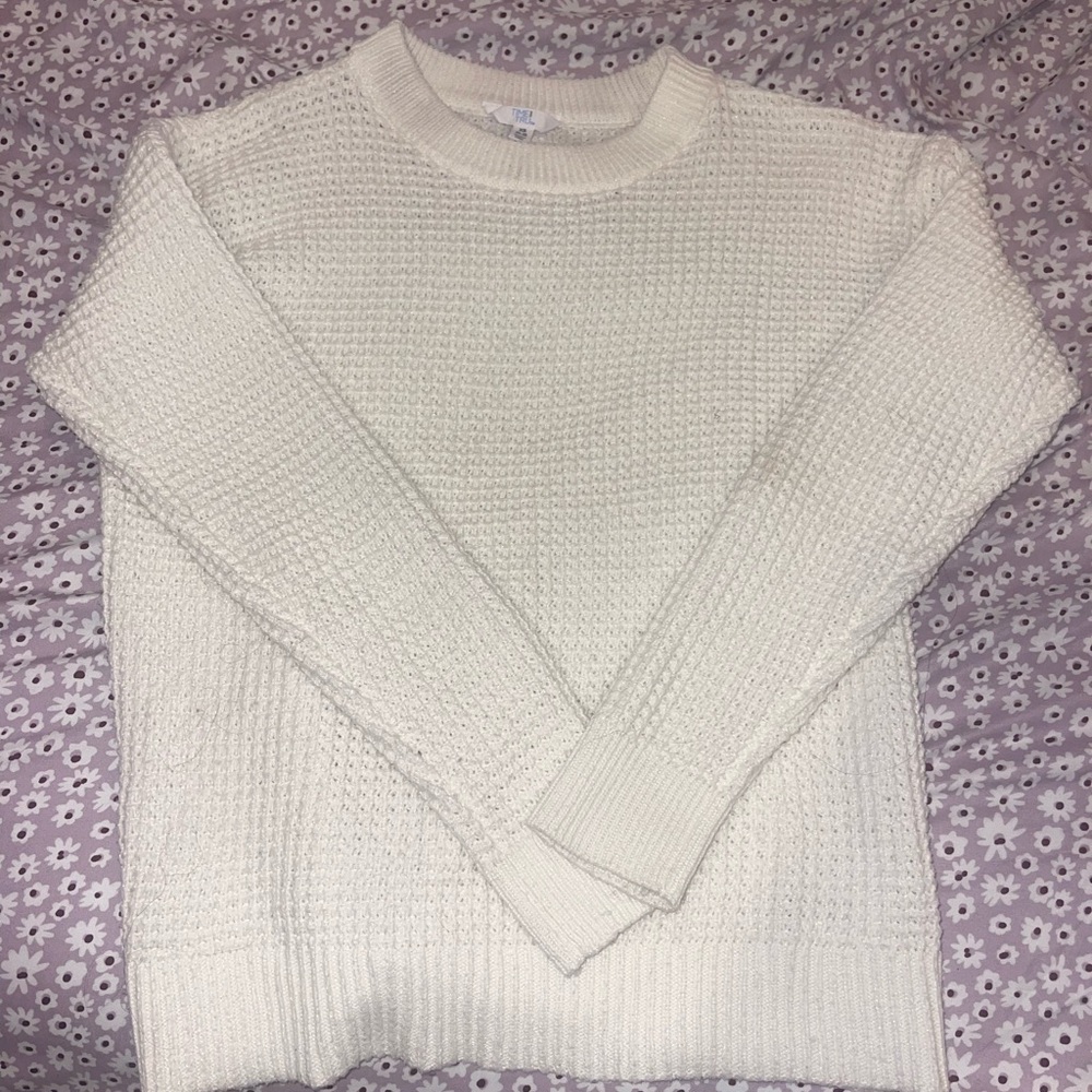 Time and Tru Cream Crew Neck Sweater with Textured Knit